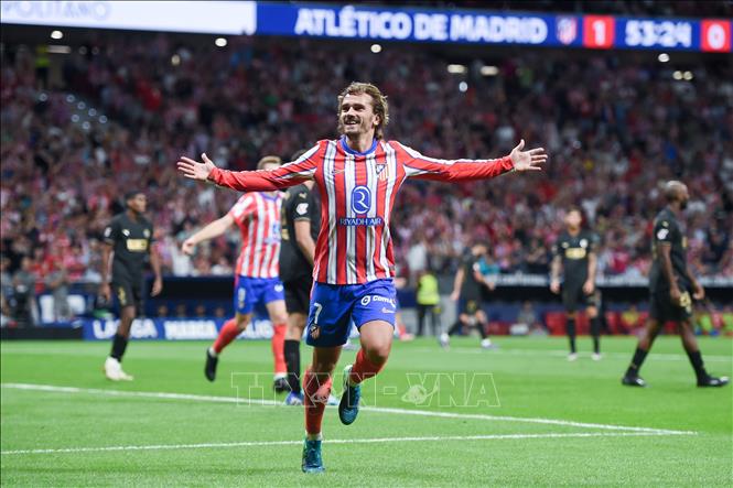 Cầu thủ Antoine Griezmann ăn mừng bàn thắng trong trận đấu giữa Atletico Madrid và Valencia CF tại Madrid, Tây Ban Nha ngày 15/9/2024. Ảnh: THX/TTXVN
