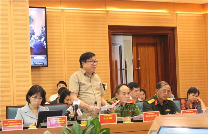 Lãnh đạo các sở, ngành tham dự buổi họp báo. Ảnh: Nguyễn Thắng - TTXVN

