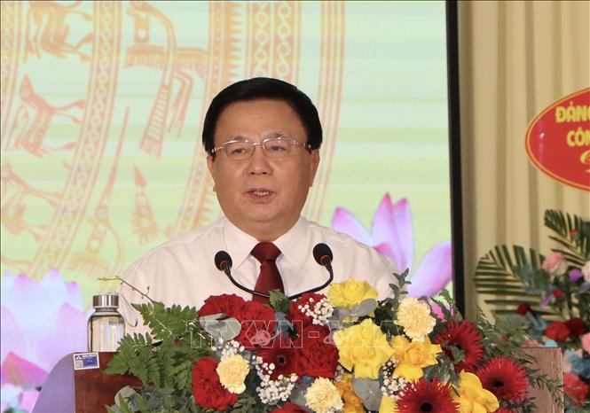 Giáo sư, Tiến sĩ Nguyễn Xuân Thắng, Uỷ viên Bộ Chính trị, Giám đốc Học viện Chính trị quốc gia Hồ Chí Minh, Chủ tịch Hội đồng lý luận Trung ương phát biểu tại buổi lễ. Ảnh: Thanh Sang- TTXVN