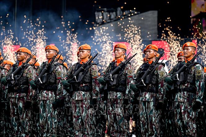 Binh sĩ Indonesia tại lễ tổng duyệt diễu binh kỷ niệm 79 năm ngày thành lập Quân đội Indonesia (TNI) ở Jakarta, ngày 3/10/2024. Ảnh: THX/TTXVN