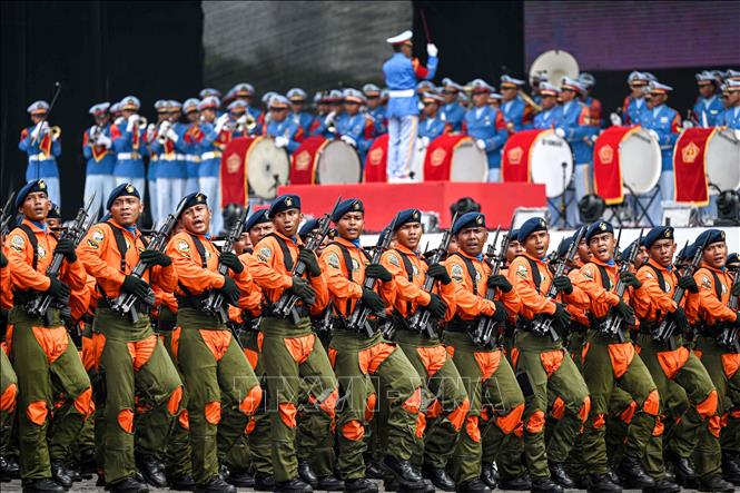 Binh sĩ Indonesia tại lễ tổng duyệt diễu binh kỷ niệm 79 năm ngày thành lập Quân đội Indonesia (TNI) ở Jakarta, ngày 3/10/2024. Ảnh: THX/TTXVN