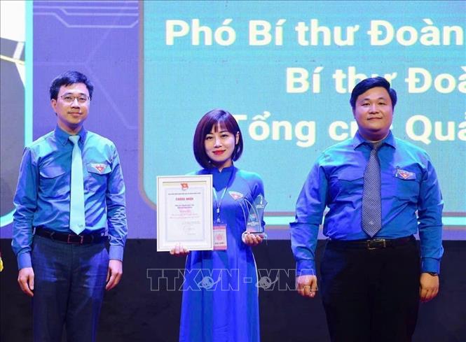 Nguyễn Ngọc Tâm trong lễ tuyên dương thanh niên tiên tiến làm theo lời Bác năm 2023. Ảnh: Minh Đức – TTXVN