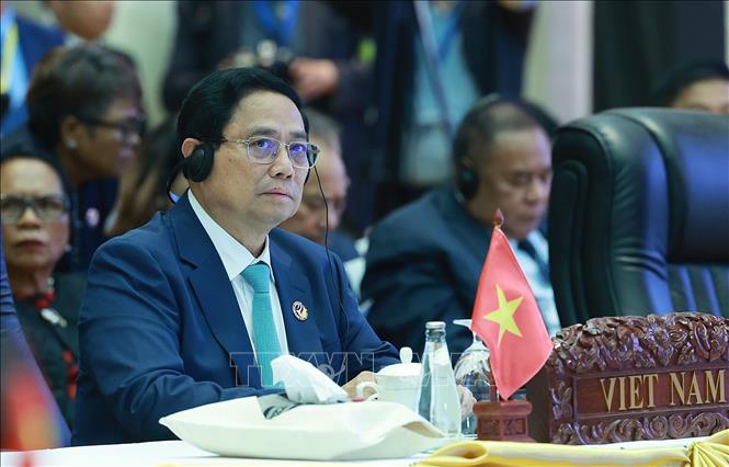 Thủ tướng Phạm Minh Chính phát biểu tại Hội nghị cấp cao ASEAN - Trung Quốc lần thứ 27. Ảnh: Dương Giang-TTXVN