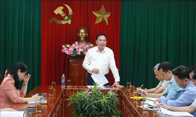 Ông Võ Tấn Đức, Chủ tịch UBND tỉnh Đồng Nai phát biểu chỉ đạo tại cuộc họp. Ảnh: Công Phong - TTXVN