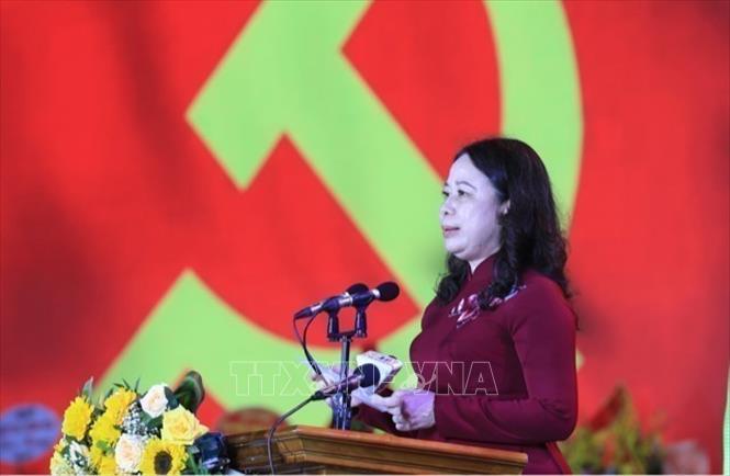 Phó Chủ tịch Võ Thị Ánh Xuân phát biểu tại buổi lễ. Ảnh: Trọng Đạt-TTXVN