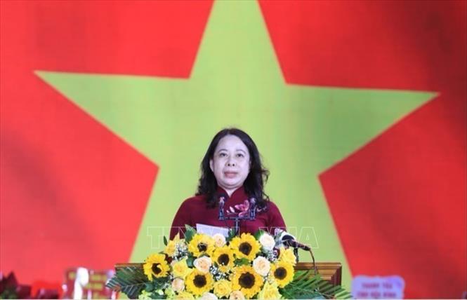 Phó Chủ tịch Võ Thị Ánh Xuân phát biểu tại buổi lễ. Ảnh: Trọng Đạt-TTXVN