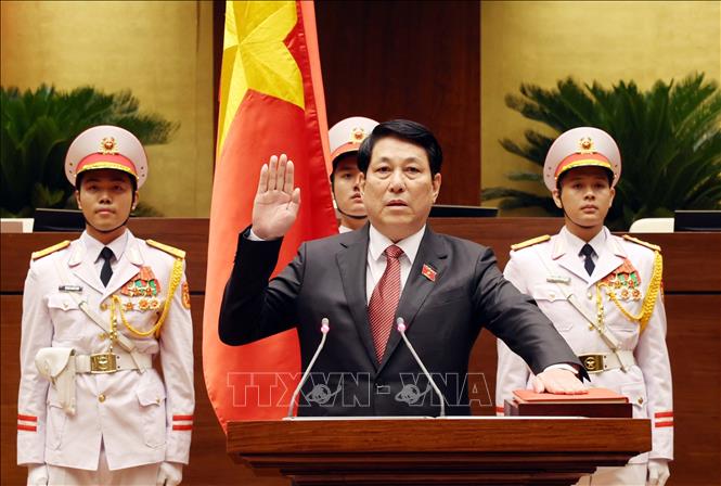 Chủ tịch nước CHXHCN Việt Nam Lương Cường tuyên thệ trước Quốc hội và đồng bào cử tri cả nước. Ảnh: TTXVN