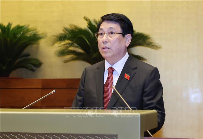 President Luong Cuong delivers his inauguration speech in Hanoi on October 21. VNA Photo