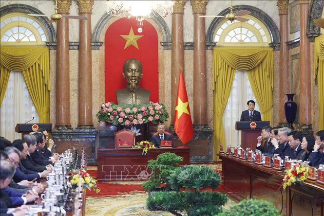 Chủ tịch nước Lương Cường phát biểu. Ảnh: Lâm Khánh - TTXVN