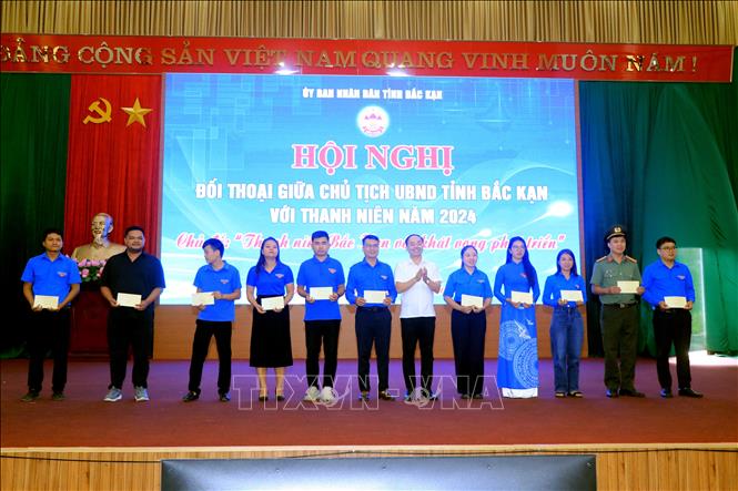 Chủ tịch UBND tỉnh Nguyễn Đăng Bình tặng Bằng khen cho các tổ chức, cá nhân có thành tích tiêu biểu trong khởi nghiệp đổi mới sáng tạo gắn với chuyển đổi số năm 2024. Ảnh: Vũ Hoàng Giang - TTXVN