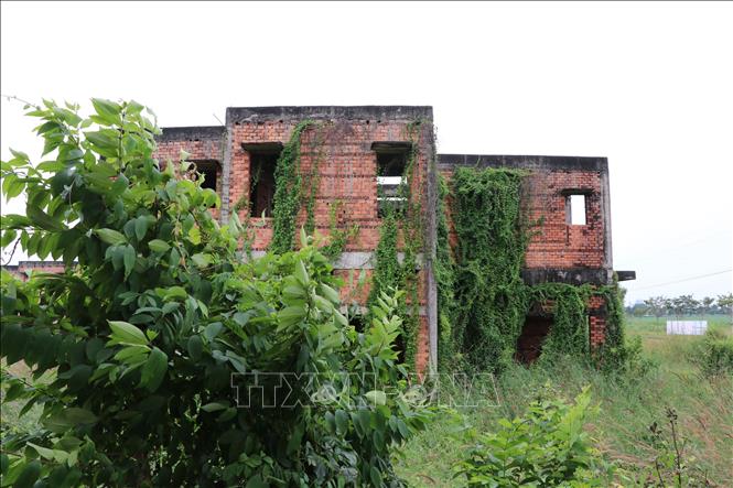 Nhiều căn biệt thự diện tích hàng trăm m2 đã hoàn thành phần xây thô, bị bỏ hoang hơn 10 năm nay tại khu đô thị Long Thọ - Phước An (Nhơn Trạch). Ảnh: Sỹ Tuyên - TTXVN