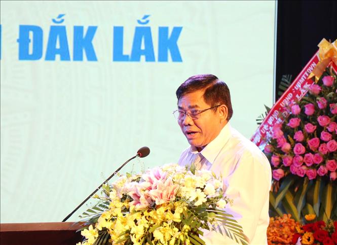 Ông Y Thông, Thứ Trưởng, Phó Chủ nhiệm Uỷ ban Dân tộc, phát biểu tại Đại hội. Ảnh: Tuấn Anh – TTXVN