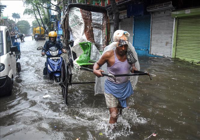Cảnh ngập lụt sau những trận mưa lớn do ảnh hưởng của bão Dana tại Kolkata, Ấn Độ, ngày 25/10/2024. Ảnh: ANI/TTXVN