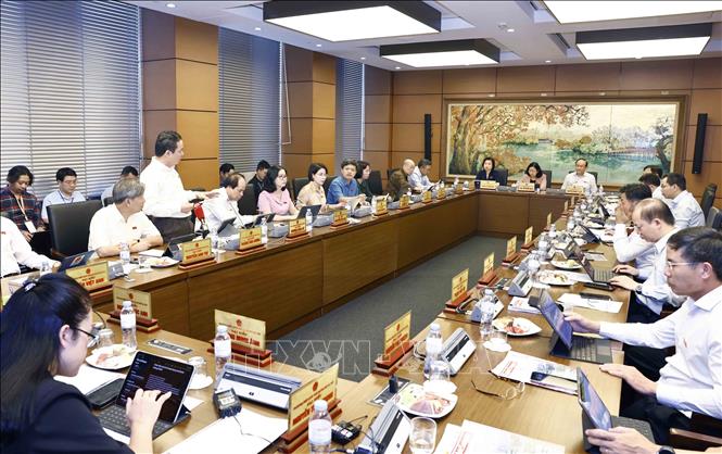 Đoàn đại biểu Quốc hội TP. Hà Nội thảo luận ở tổ. Ảnh: Doãn Tấn - TTXVN