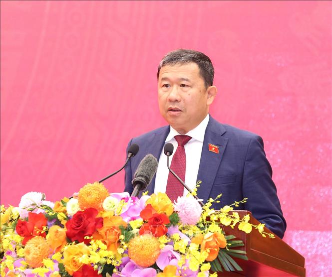 Đồng chí Vũ Hải Hà, Ủy viên Trung ương Đảng, Chủ nhiệm Ủy ban Đối ngoại của Quốc hội phát biểu tại Lễ kỷ niệm. Ảnh: Phương Hoa – TTXVN
