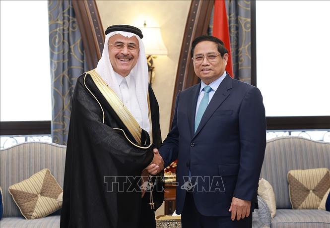 Prime Minister Pham Minh Chinh meets  Chairman, CEO of Saudi Aramco Amin Al-Nasser. VNA Photo: Dương Giang