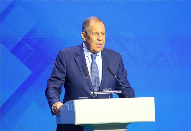 Ngoại trưởng Nga Sergey Lavrov phát biểu tại Hội nghị Quốc tế Minsk lần thứ hai về An ninh Á-Âu ở Belarus, ngày 31/10/2024. Ảnh: THX/TTXVN