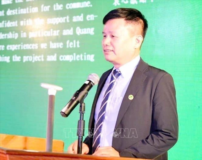 Chủ tịch Công ty Cổ phần Shinec, Chủ đầu tư Cụm công nghiệp phía Đông Đầm Hà B- ông Phạm Hồng Điệp phát biểu tại Hội nghị. Ảnh: Thanh Vân-TTXVN 