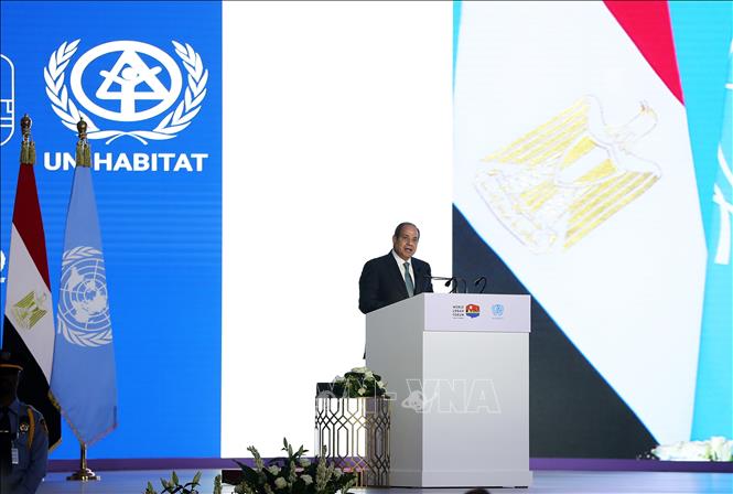 Tổng thống Ai Cập Abdel-Fattah al-Sisi phát biểu khai mạc Diễn đàn Đô thị Thế giới lần thứ 12 (WUF12) khai mạc tại Thủ đô Hành chính Mới (New Cairo) ngày 4/11/2024. Ảnh: THX/TTXVN
