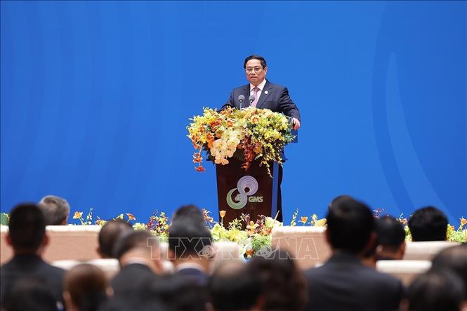 Prime Minister Pham Minh Chinh addresses the 8th GMS Summit. VNA Photo: Dương Giang