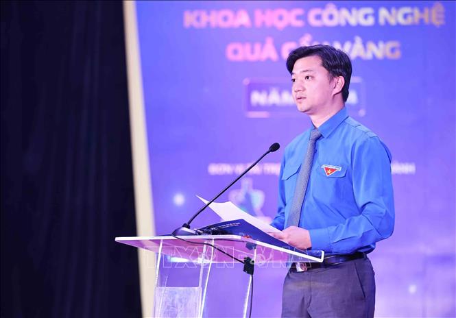 Bí thư Trung ương Đoàn Nguyễn Minh Triết phát biểu. Ảnh: Minh Đức - TTXVN