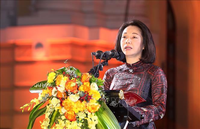 Bà Vũ Thu Hà, Phó Chủ tịch Ủy ban nhân dân thành phố Hà Nội phát biểu khai mạc. Ảnh: Quốc Khánh - TTXVN