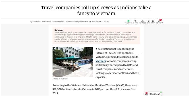 Bài viết trên trang economictimes. Ảnh chụp màn hình