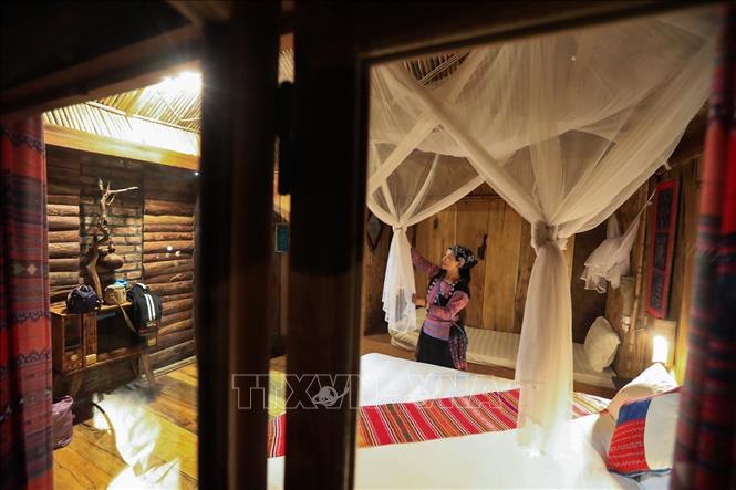Không gian phòng nghỉ, lưu trú tại Homestay Y Múa xã Hang Kia. Ảnh: Trọng Đạt-TTXVN