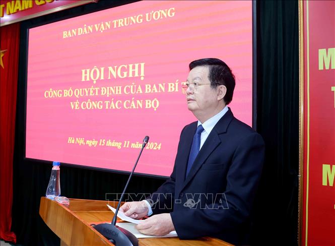 Đồng chí Mai Văn Chính, Uỷ viên Trung ương Đảng, Trưởng Ban Dân vận Trung ương phát biểu. Ảnh: Phương Hoa - TTXVN