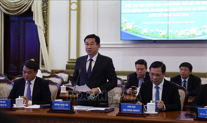 Phó Chủ tịch UBND Thành phố Hồ Chí Minh Dương Ngọc Hải phát biểu tại buổi làm việc. Ảnh: Hứa Chung -TTXVN
