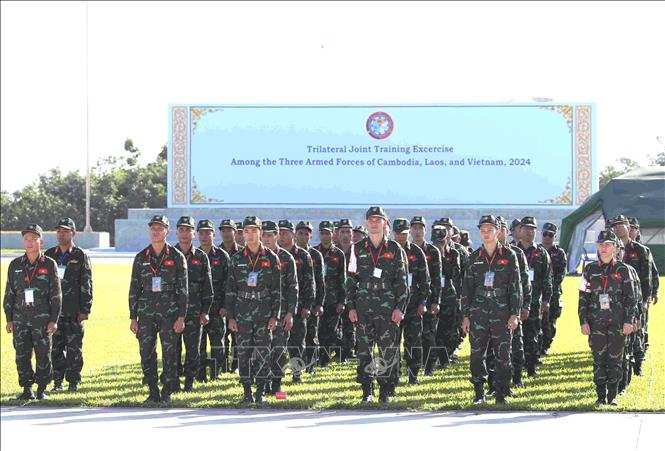 Cán bộ, chiến sĩ QĐND Việt Nam tại sự kiện khai mạc diễn tập chung giữa quân đội 3 nước Campuchia-Lào-Việt Nam. Ảnh: Huỳnh Thảo - PV TTXVN tại Campuchia
