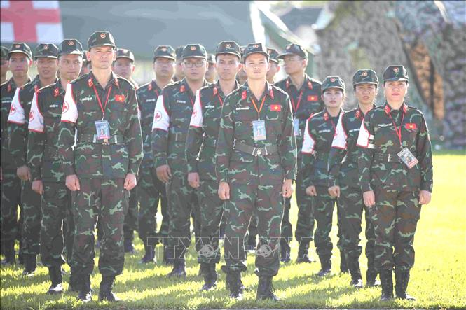 Cán bộ, chiến sĩ QĐND Việt Nam tại sự kiện khai mạc diễn tập chung giữa quân đội 3 nước Campuchia-Lào-Việt Nam. Ảnh: Huỳnh Thảo - PV TTXVN tại Campuchia