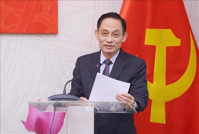 Đồng chí Lê Hoài Trung, Bí thư Trung ương Đảng, Trưởng ban Đối ngoại Trung ương phát biểu. Ảnh: Phạm Kiên - TTXVN