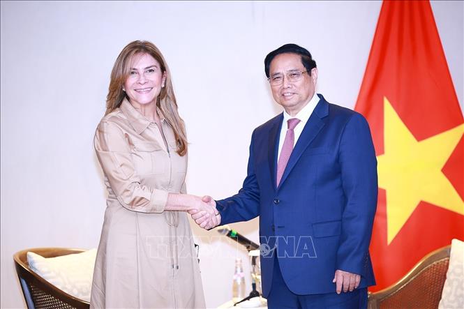 Prime Minister Pham Minh Chinh receives Carolina Mejia, General Secretary of the ruling Modern Revolutionary Party (PRM) and Mayor of Santo Domingo. VNA Photo: Dương Giang