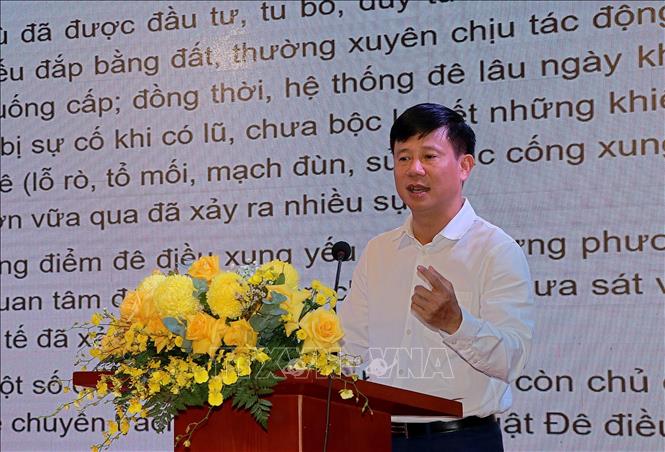 Ông Phạm Đức Luận, Cục trưởng Cục Quản lý đê điều và Phòng chống thiên tai phát biểu tại hội nghị. Ảnh: Thanh Hải - TTXVN 