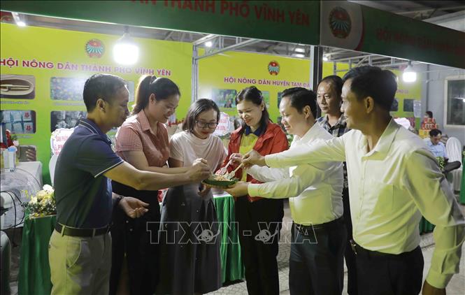 Gian hàng của Hội nông dân thành phố Vĩnh Yên tại hội chợ. Ảnh: Hoàng Hùng – TTXVN