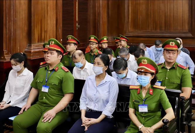 Các bị cáo tại phiên toà. Ảnh: Hồng Giang - TTXVN