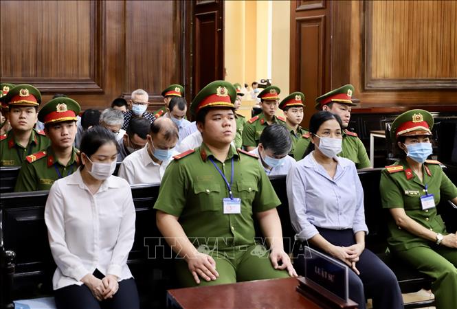 Các bị cáo tại phiên toà. Ảnh: Hồng Giang - TTXVN
