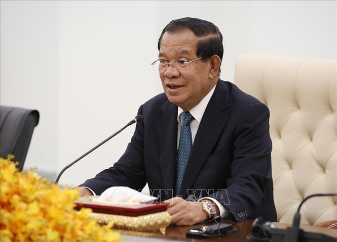 Chủ tịch CPP, Chủ tịch Thượng viện Campuchia Samdech Techo Hun Sen phát biểu tại buổi tiếp. Ảnh: TTXVN phát 