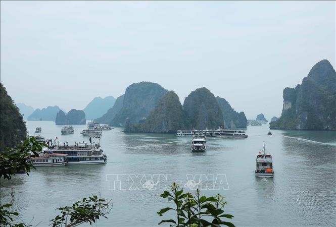 Phong cảnh tuyệt đẹp của Vịnh Hạ Long thu hút nhiều du khách đến tham quan, khám phá. Ảnh: Hoàng Hiếu - TTXVN