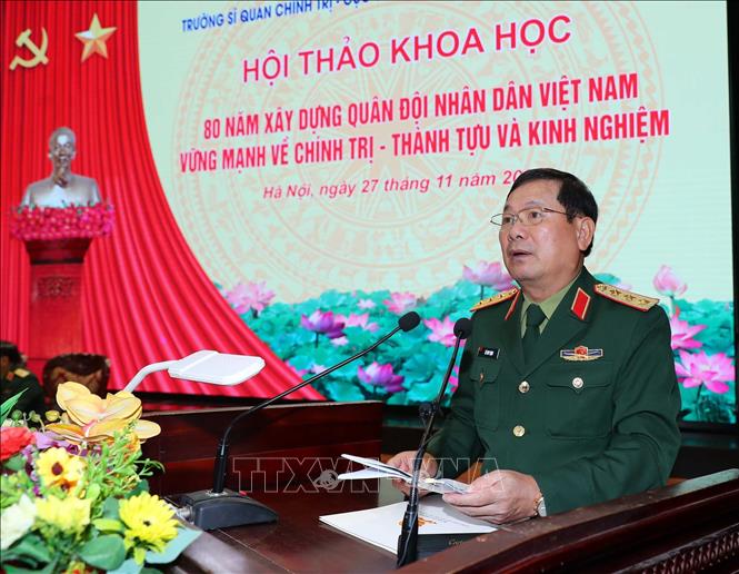 Thượng tướng, Tiến sĩ Lê Huy Vịnh, Thứ trưởng Bộ Quốc phòng phát biểu chỉ đạo hội thảo. Ảnh: Trọng Đức - TTXVN