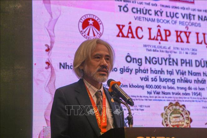 Ông Nguyễn Phi Dũng phát biểu tại buổi trao chứng nhận xác lập kỷ lục. Ảnh: Công Luật - TTXVN
