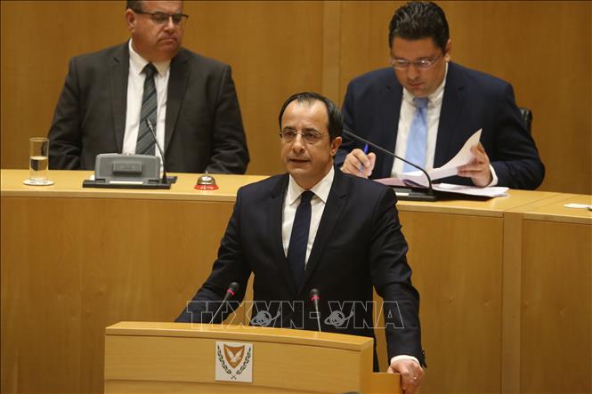(Tư liệu) Tổng thống Cộng hòa Cyprus Nikos Christodoulides phát biểu tại Nicosia. Ảnh: THX/TTXVN