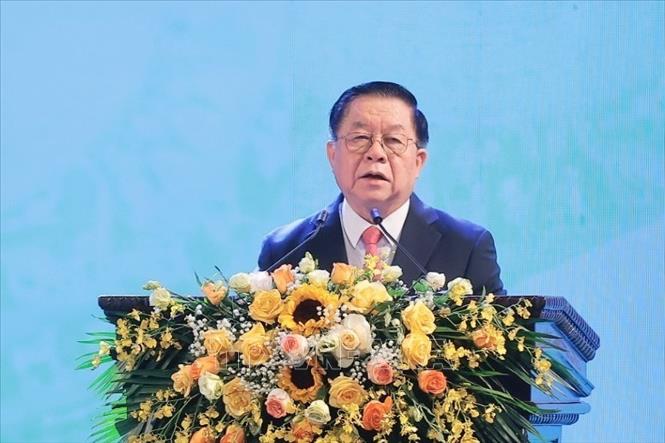 Đồng chí Nguyễn Trọng Nghĩa, Ủy viên Bộ Chính trị, Bí thư Trung ương Đảng, Trưởng Ban Tuyên giáo Trung ương phát biểu. Ảnh: Minh Quyết - TTXVN