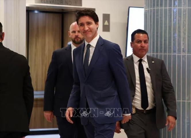 Thủ tướng Canada Justin Trudeau (giữa) rời khách sạn ở West Palm Beach, Florida, sau cuộc gặp Tổng thống đắc cử Mỹ Donald Trump, ngày 29/11/2024. Ảnh: REUTERS/TTXVN