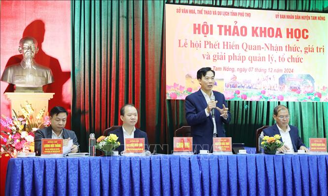 Giám đốc Sở Văn hóa Thể thao và Du lịch tỉnh Phú Thọ phát biểu chỉ đạo tại hội thảo. Ảnh: Tạ Toàn – TTXVN
