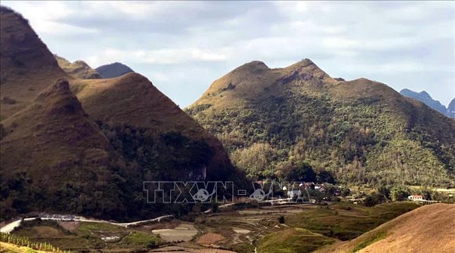 A panoramic view of the grassy hills in Ha Lang district, Cao Bang province. VNA Photo: Quốc Đạt