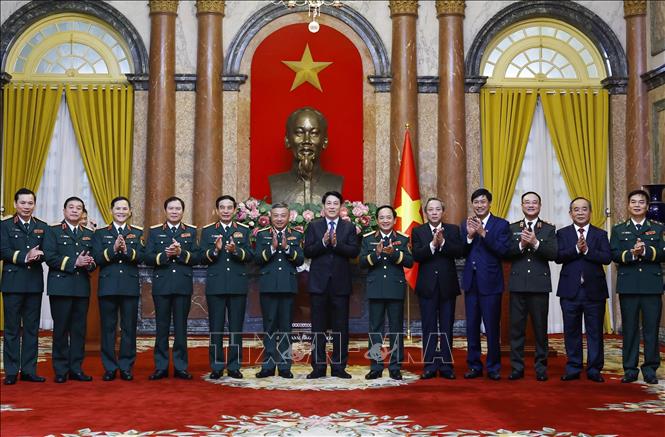 Chủ tịch nước Lương Cường với các đại biểu dự buổi lễ. Ảnh: Lâm Khánh – TTXVN