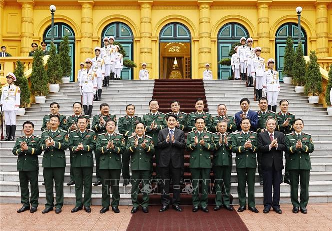 Chủ tịch nước Lương Cường với các đại biểu dự buổi lễ. Ảnh: Lâm Khánh – TTXVN