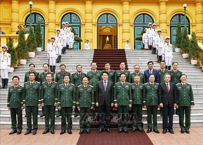 Chủ tịch nước Lương Cường với các đại biểu dự buổi lễ. Ảnh: Lâm Khánh – TTXVN